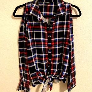 Bobeau cold shoulder plaid button up